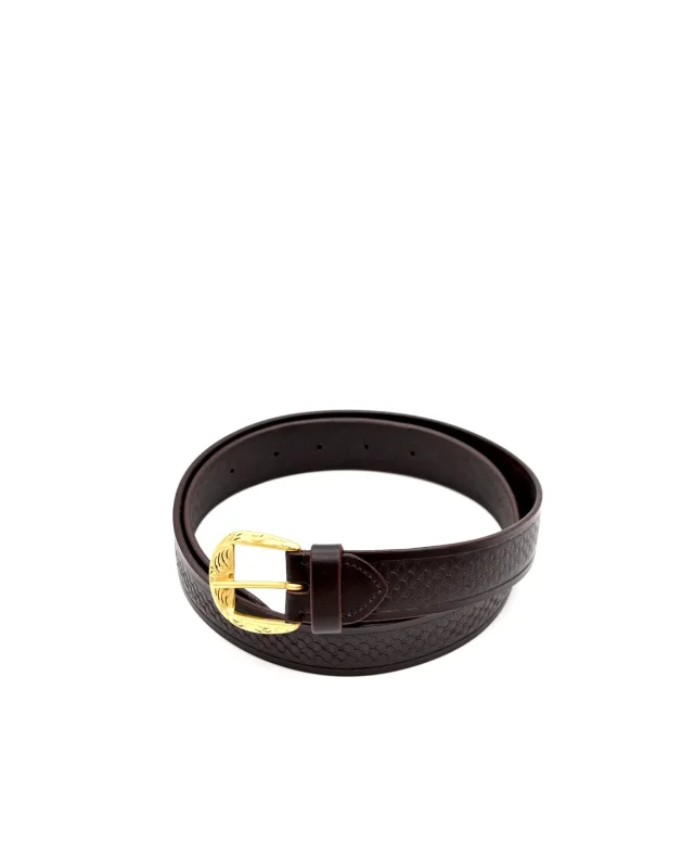Hand Crafted Brown Leather Belt with Dragon Scale Detail