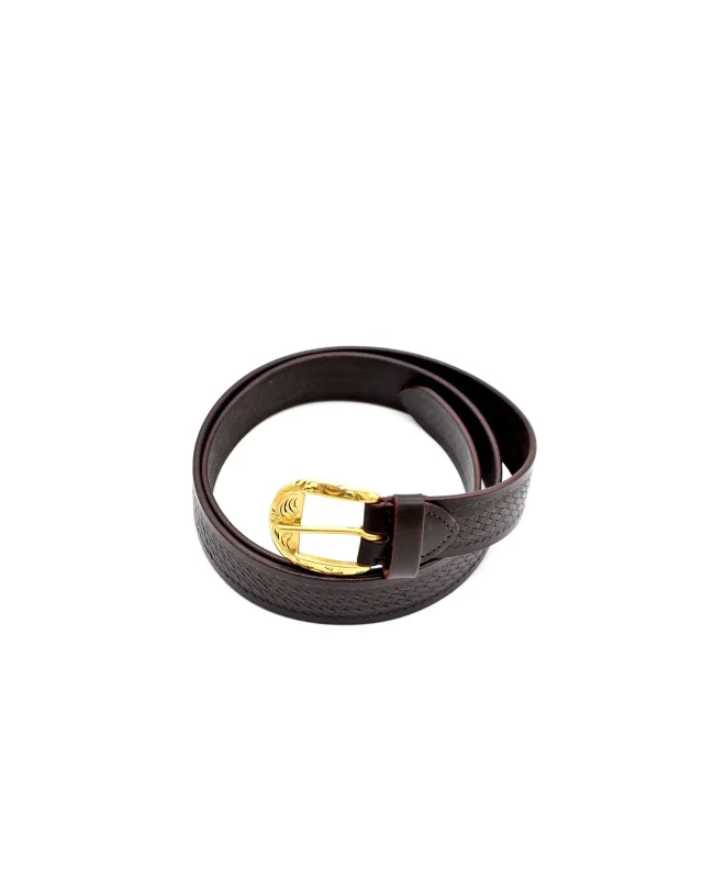 Hand Crafted Brown Leather Belt with Basket Weave Detail