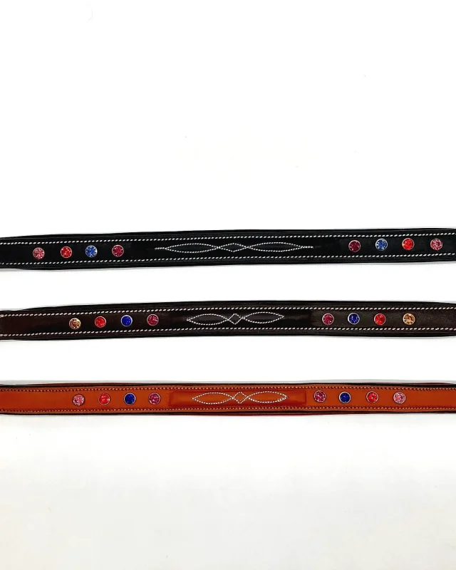 Unique Browband with Multicolored Crystals and Fancy Stitching